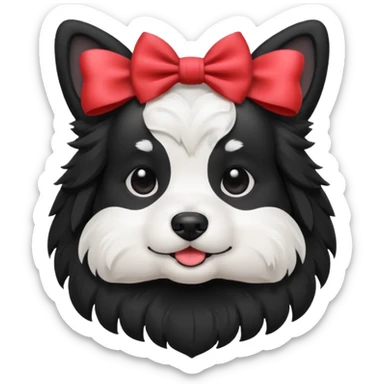 Black and white dog with a bow sticker
