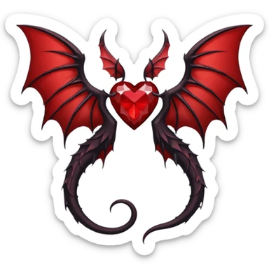 small black succubus wings, cryhstal heart red, succubus tail sticker