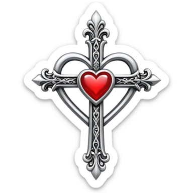 Chrome heart cross sticker