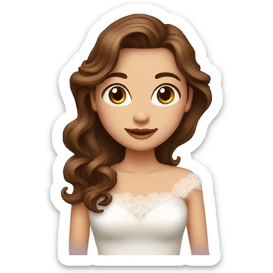 femme en tenue de mariée avec long cheveux bouclé bruns qui descendent un peu sur les épaules et yeux marrons sticker