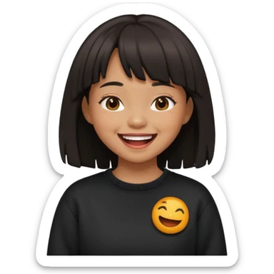 Asian girl in black fringed swearshirt, laughing sticker