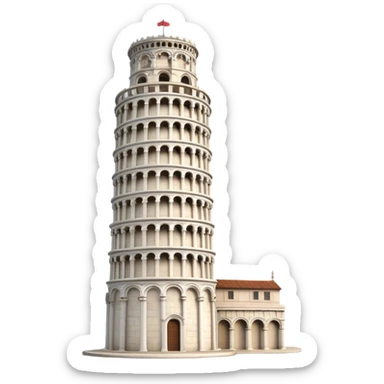 Cinematic Realistic Leaning Tower of Pisa Landmark Emoji, showcasing the iconic medieval tower with intricate stonework rendered with dynamic lighting and detailed textures. sticker
