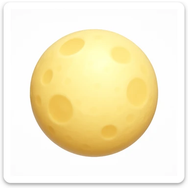 A 3D emoji in iOS emoji aesthetic style of a full bright Moon, glowing soft yellow with visible craters and subtle shading, smooth glossy surface, clean white background
 sticker