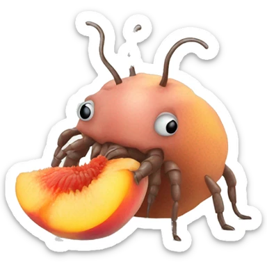 Dust mite licking a peach sticker
