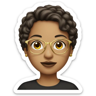 Fair-skin brunette girl with gold large glasses sticker