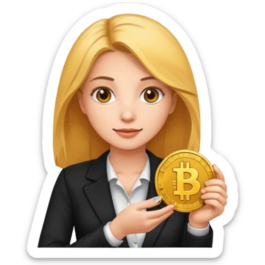 crypto investor girl holding a bitcoin coin emoji style sticker