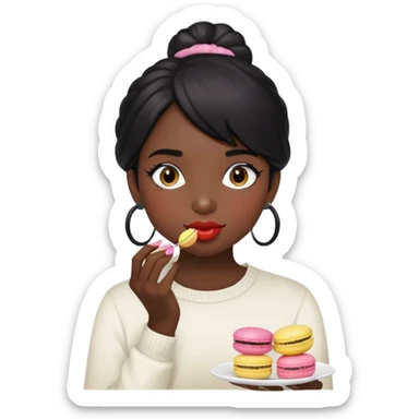 coolest black hair girl w bang eating the macarons sticker