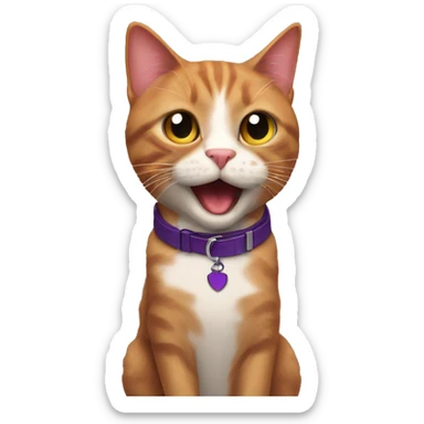 A red-haired cat in a purple collar got a little dirty in the black earth sticker