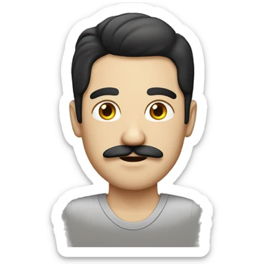 German guy with black middle parted hair and a moustache sticker