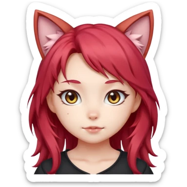 cute anime cat-girl with cat ears, red blowing hair sticker