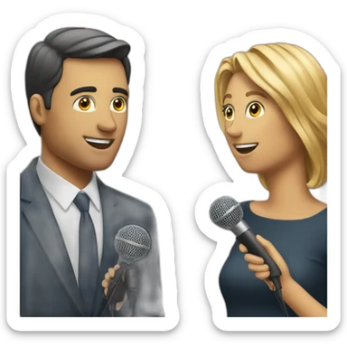 TWO PEOPLE interviewing WITH MICROPHONES sticker