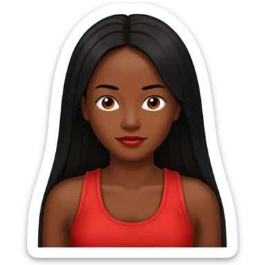 Rozonda Chilli Thomas medium dark skin long black straight hair, red tank top sticker