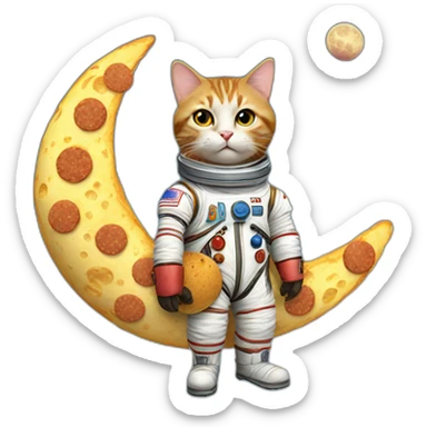 cat walking on moon with boots made of burgers sticker