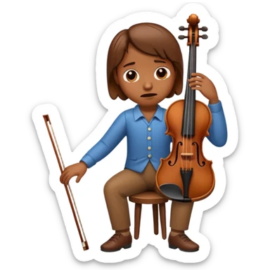 Violin with arms, legs, sad face and crying tears sticker