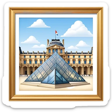 Cinematic Realistic Louvre Museum Landmark Emoji, depicted with the historic museum facade and glass pyramid rendered with lifelike detail and elegant, ambient lighting. sticker