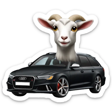 Goat in puffy black coat driving Audi 2024 RS6 sticker