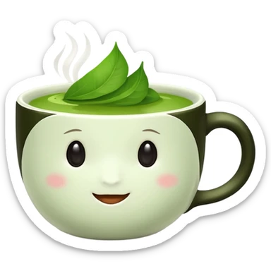 white ceramic tea cup with mattcha sticker