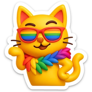 Make the posh cat funny and flamboyantly gay, featuring rainbow sunglasses, a feather boa, and a sassy pose, in the style of 3D emoji with no background. sticker