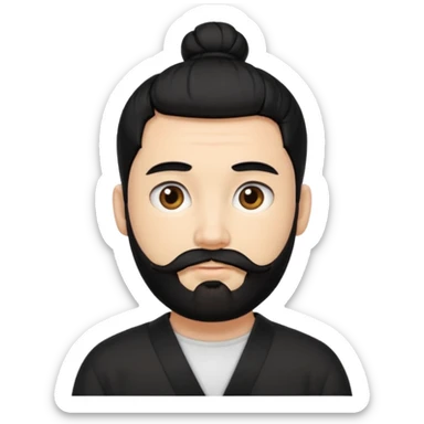 man with a beard and black hair tied in a bun sticker