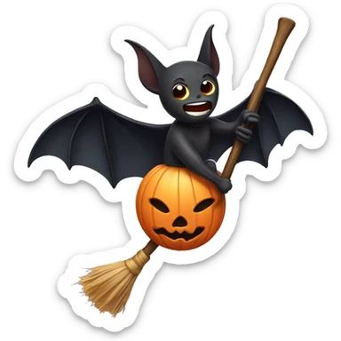 Bat riding a witches broom sticker