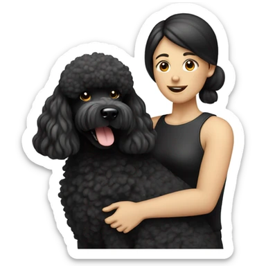 Men with white skin and black haired and beard hugs her Black-Poodle-Black-dog sticker