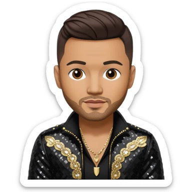 Frankie J, Mexican-American Singer with dark brown hair, black sequin outfit sticker