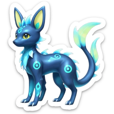 Shiny Aural Iridescent Fluorescent Bioluminescent Umbreon-Amaura-Salandit-Vaporeon-Fakémon-fusion (full body) sticker