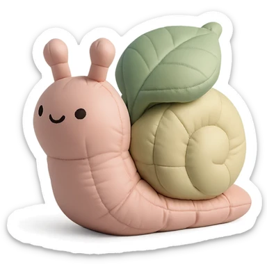 pastel snail with a leaf backpack, kawaii soft nature tone, cushion style sticker