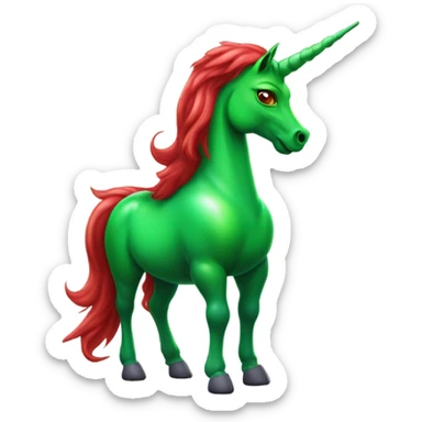 four-legged red unicorn a green amazon alien woman, on a unicorn sticker