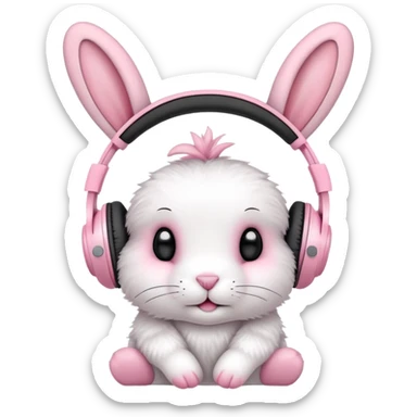 cute rabbit headphones, pink bunny ears on headphones sticker