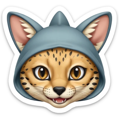 Wearing shark hood serval meme eye wink sticker