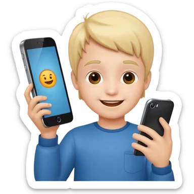 happy little kid with a smartphone sticker