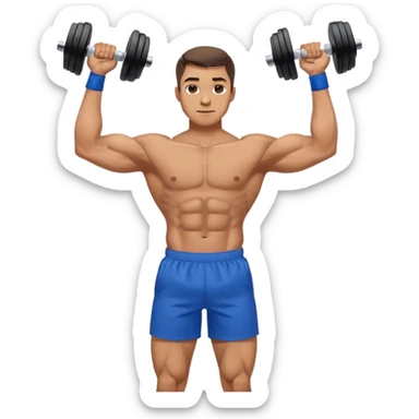 man with blue shorts doing side-lateral raise (T pose) with light dumbbells sticker