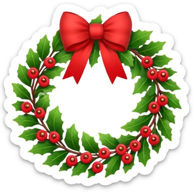 Christmas wreath with red berries and red bow sticker