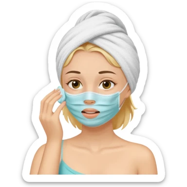 A girl after shower putting on a facemask sticker