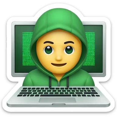 Generate hacker emoji that's looks like coding and use that hackers color theme sticker