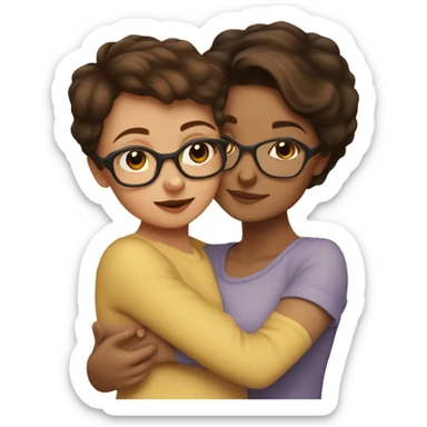brunette short haired mom with tortoiseshell glasses hugging tan brown haired baby sticker