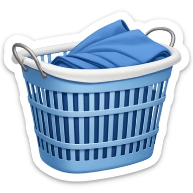 white LAUNDRY BASKET WITH FOLDED blue CLOTHES sticker