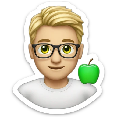White Software engineer with green eyes coding on a macbook with AirPods sticker