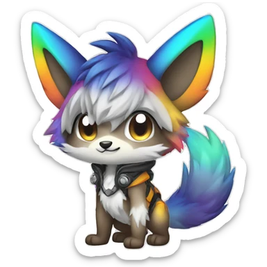 shiny, colorful, gradient, Kemono-style, Chibi, Anthro-Fur-Sona-Fakémon, techwear, Full Body sticker