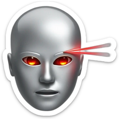 A silver human head with red laser beam streaking out of eyes  sticker
