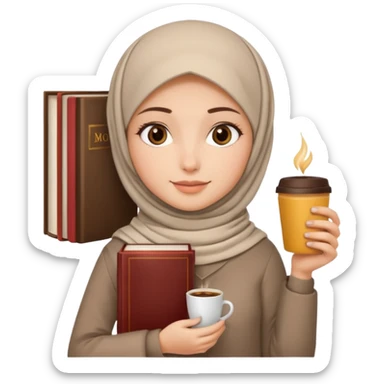 Muslim girl with coffe and books sticker