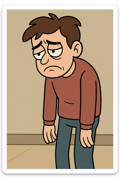 dejected and disappointed cartoon style with slumped posture sticker