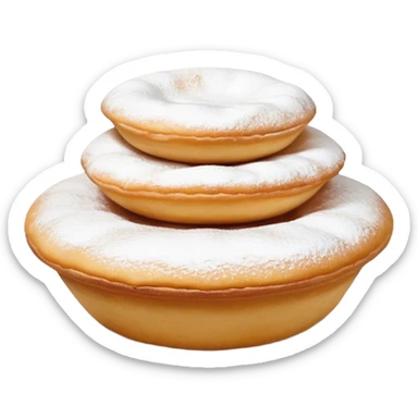 Cinematic Realistic image of simple round buñuelos, depicted with a lightly crisp, golden exterior and soft, airy interior, dusted with a subtle layer of powdered sugar and set against a rustic backdrop with warm, inviting lighting. sticker