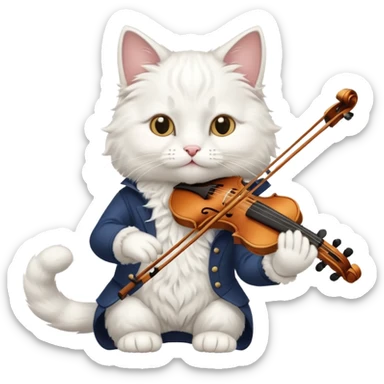 white cat play violin sticker