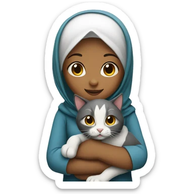 Muslim girl holding a cat sticker