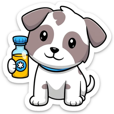 cute puppy with medicine bottle and get well soon message sticker