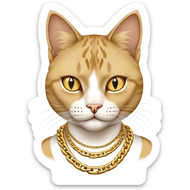 female cat named Cleo, cool and aloof, Run DMC hip-hop vibes, wearing gold chains sticker