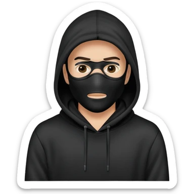 man wearing black hoody and ablack  mask that covers his whole face and eyes, we cant see his skin sticker