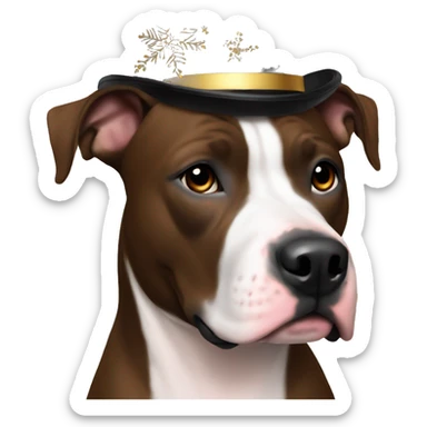 American Staffordshire Terrier dark brown in a New Year's hat sticker